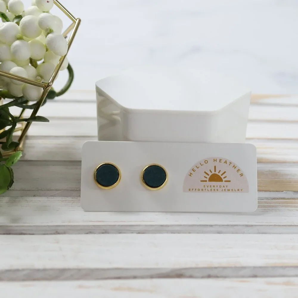 🆕 Turquoise Leather on Gold 10 MM Stud Earrings